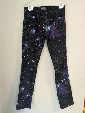 RUDE Hot Topic Galaxy Print Skinny Jeans 4 Black Purple Starry Skater Punk Indie